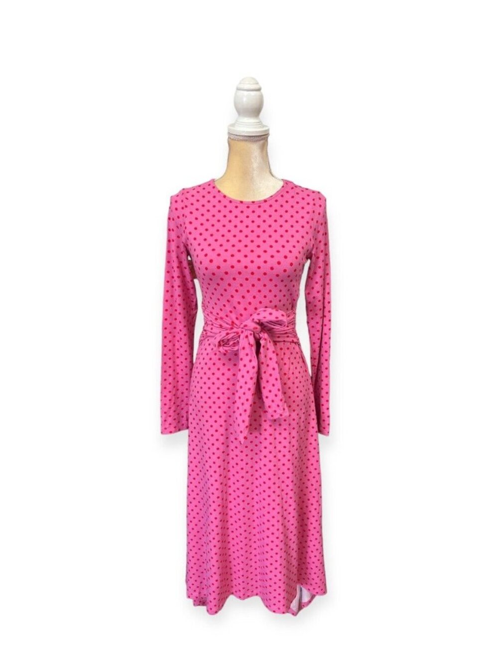 ASOS Maternity Tie Front Midi Dress Size 4 Pink and Red Polka Dot